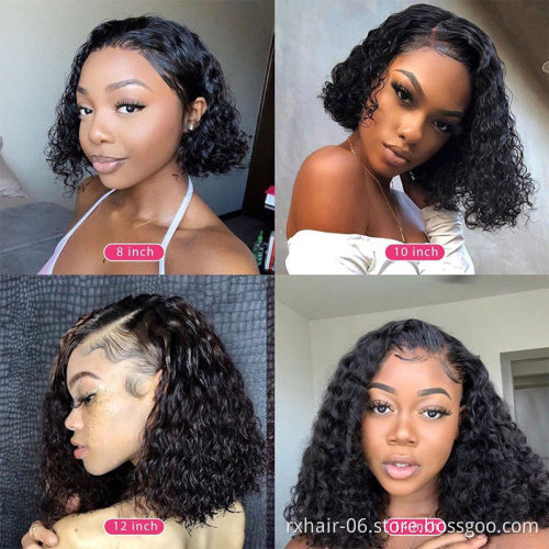 ISEE HAIR 150% Density Lace Front Brazilian Curly Human Hair Short Bob Wigs Pre Plucked With Baby Hair
